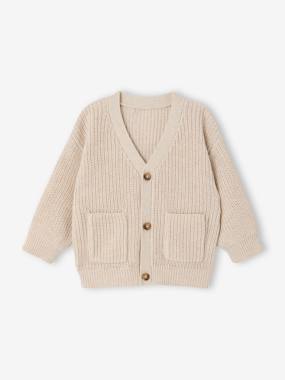 VERTBAUDET Gilet Brodé Col V Bébé En Côtes Anglaises Écru - 9M (71cm)