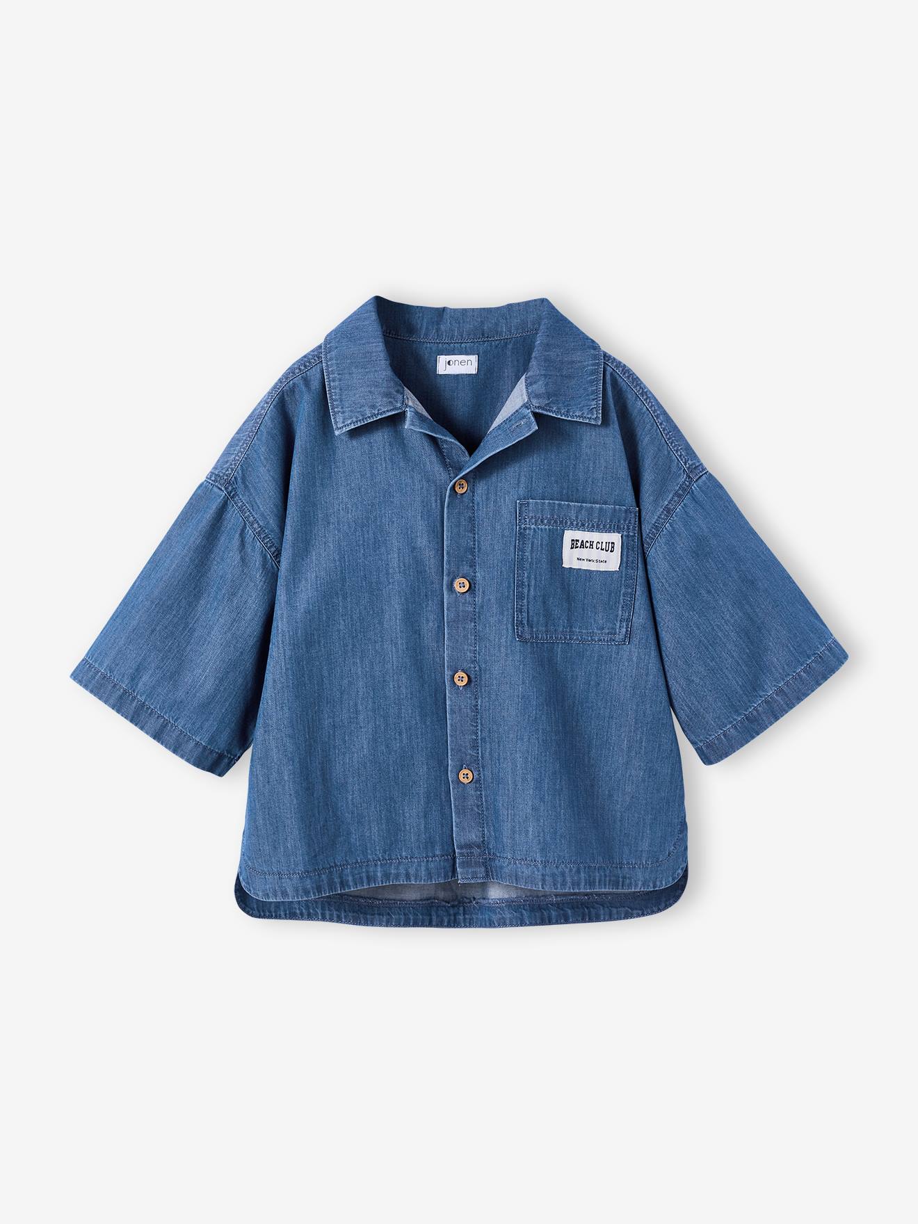 Chemisier en gaze de coton - bleu - - 18.00