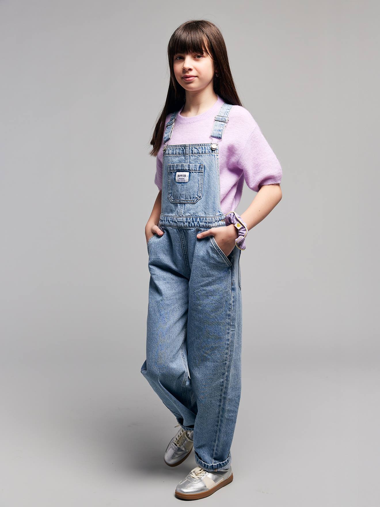 Girl's denim dungaree - light blue, Girls