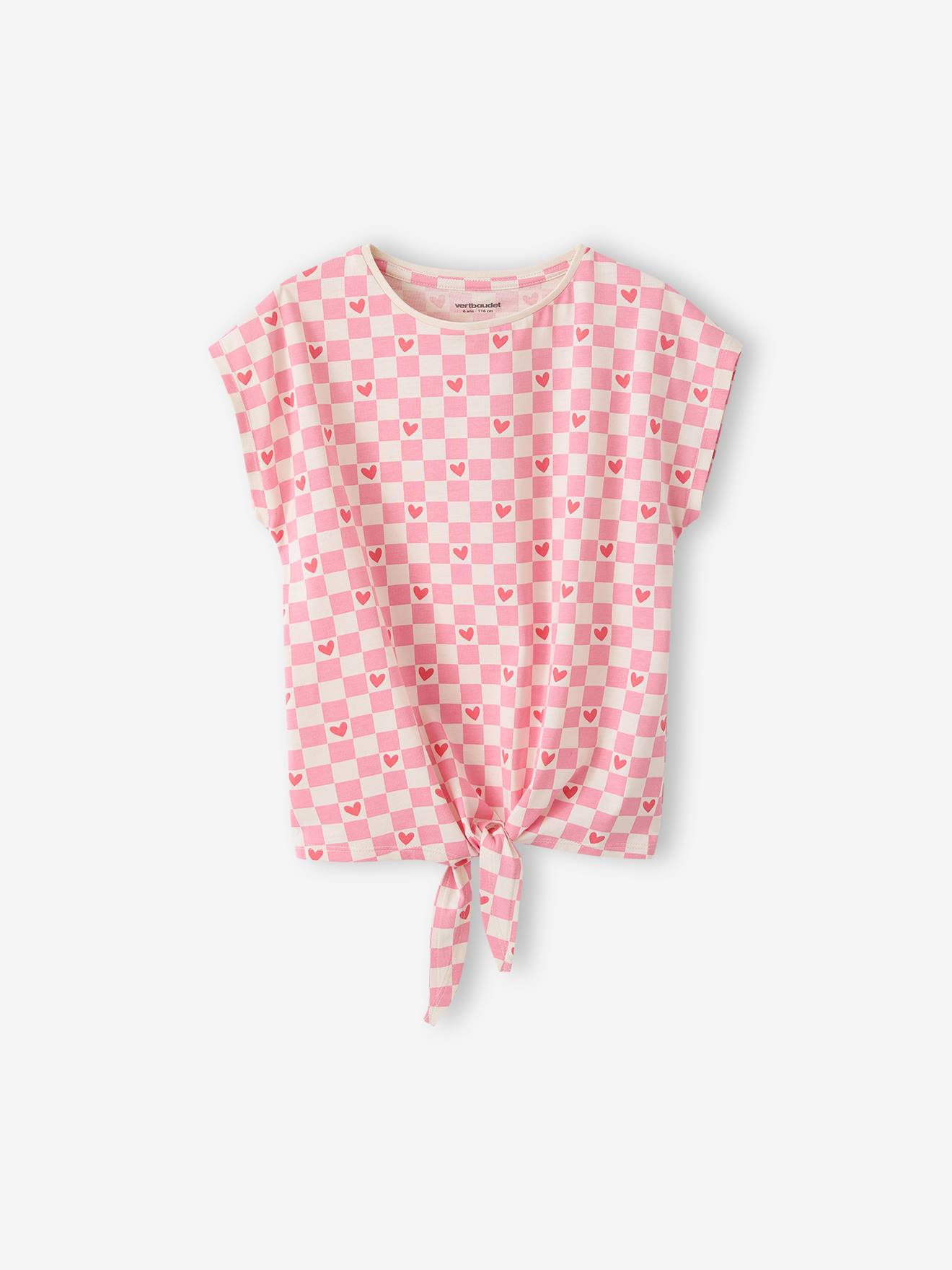 Robe imprimée avec nœud - Encolure ronde - Manches courtes - Rose