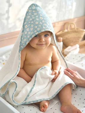 -Customisable cotton muslin bath cape and wash mitt MARGUERITE