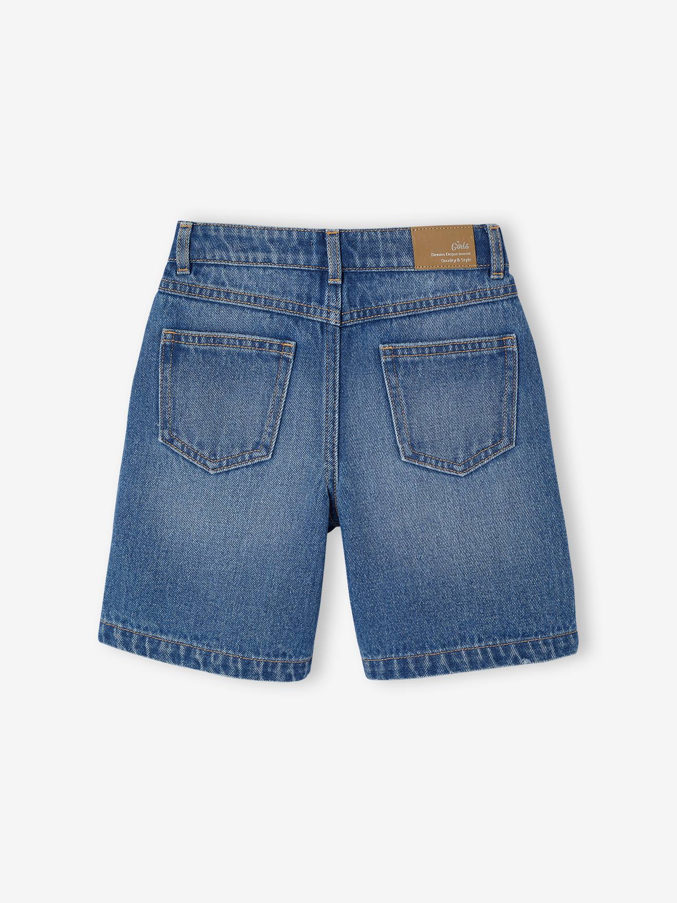 Mode Fille été Short Jean Brodé Fleurs Vertbaudet Fille - Taille 14A, Coton, Ceinture Ajustable Bermuda Vertbaudet Fille