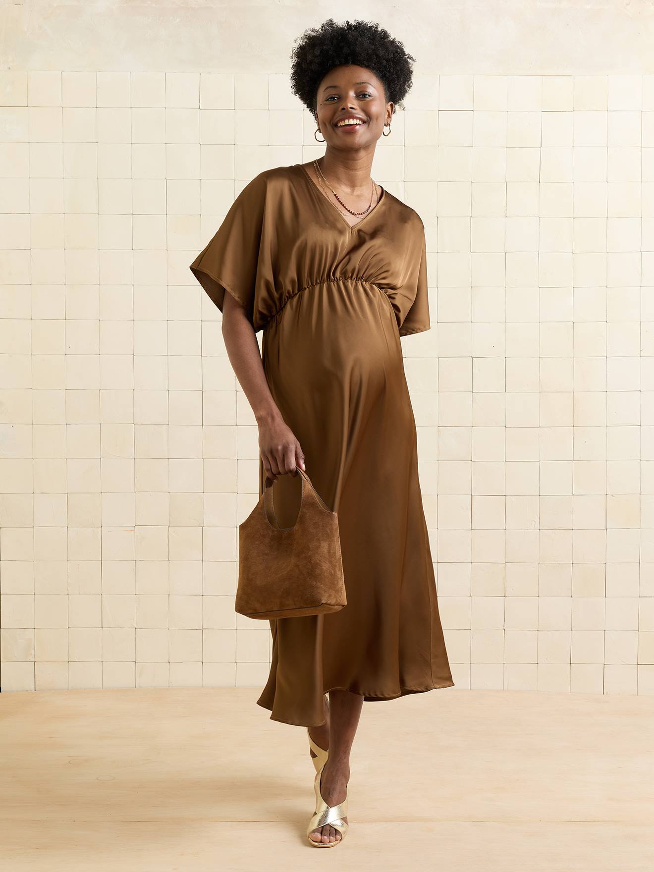knee length dresses for ladies Long Sleeve Empire Waist Maxi Dress main image 1