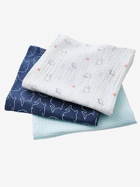 Lot De 3 Langes Bébé 70x70 Cm - Coton OEKO-TEX, Motif Rayé Cœur, Pour Emmaillotage, Allaitement, Change