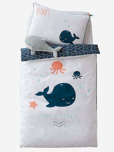 Housse De Couette Bebe Eau Salee Oeko Tex Blanc Bleu Linge De Lit Deco