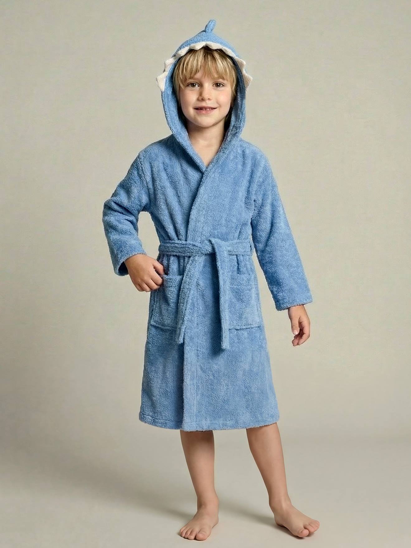 robe de chambre garcon AD2002！ Shark Bathrobe with Recycled Cotton, for Children - blue, Bedding