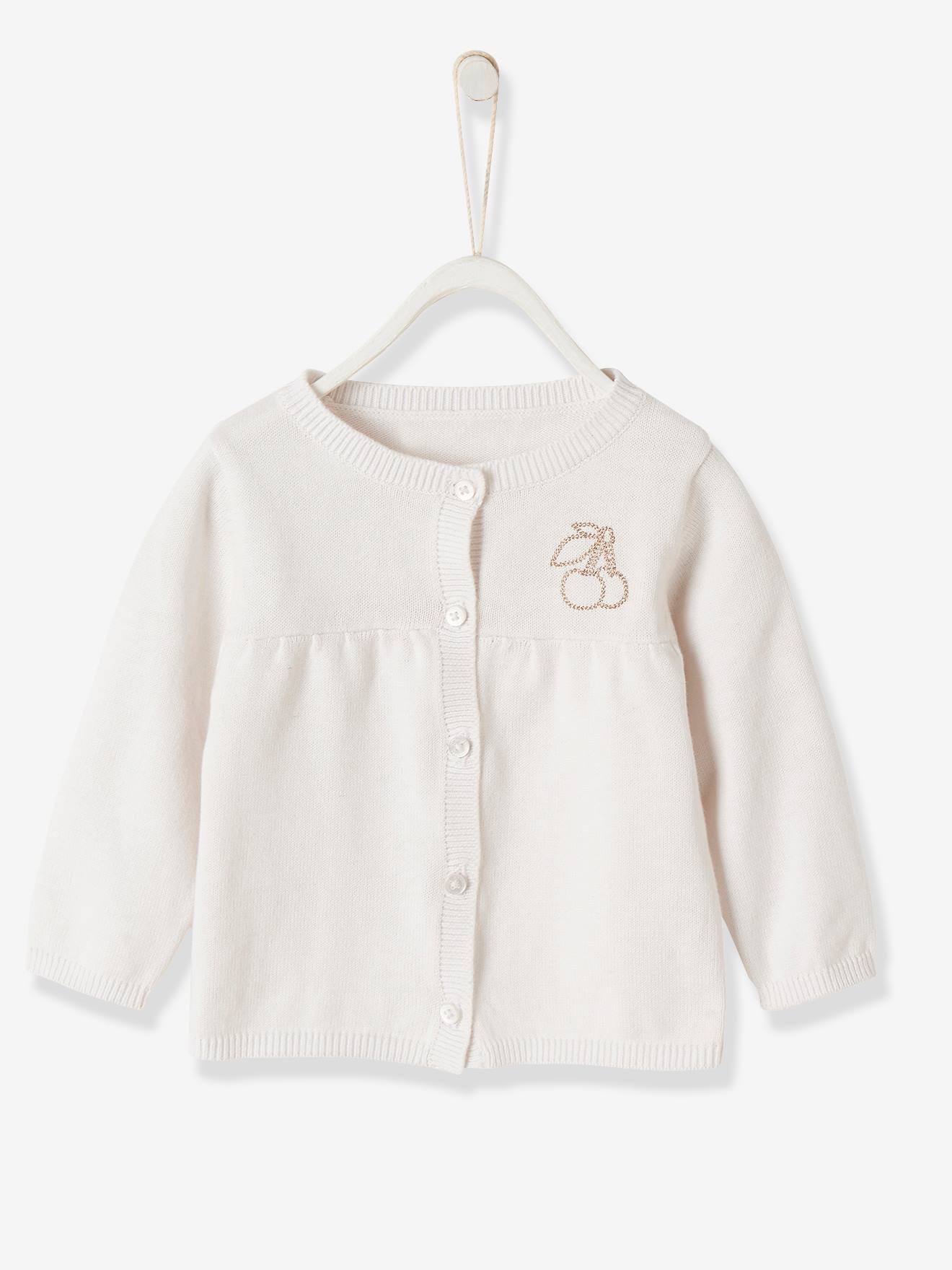 Gilet Bebe Fille Badge Cerise Blanc Bebe