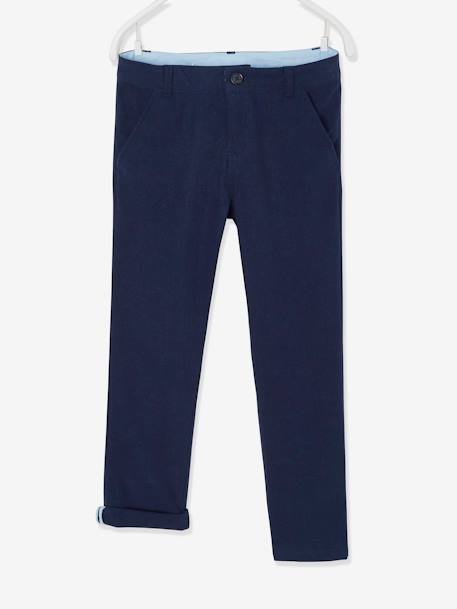 Pantalon chino garçon en coton/lin beige clair+bleu+marine foncé+vert sauge - vertbaudet enfant 