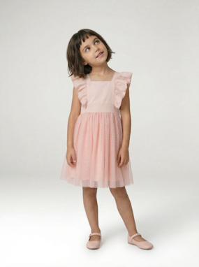 Ruffled Occasion Wear Dress in Cotton Gauze & Tulle, for Girls  - vertbaudet enfant