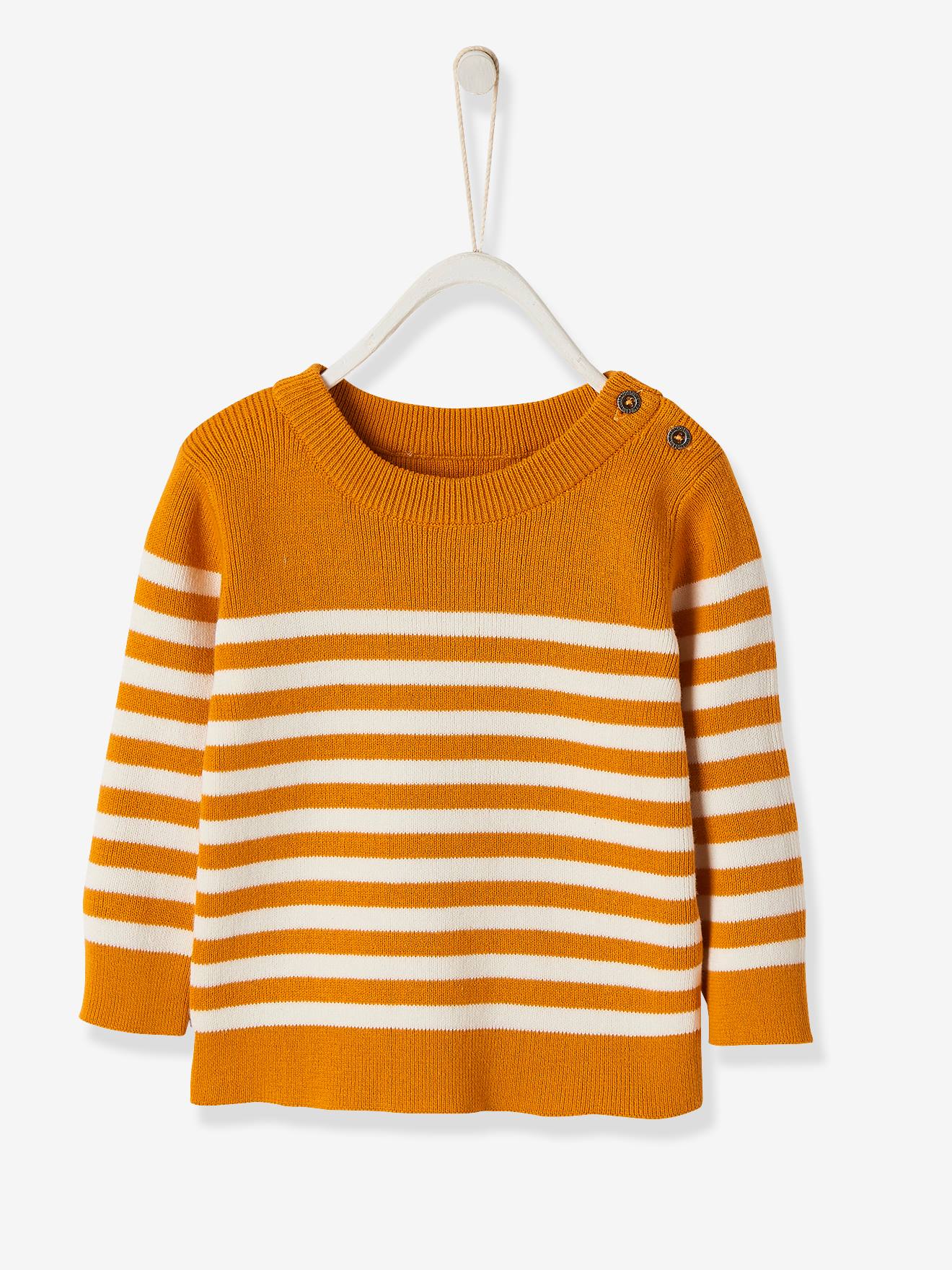 Pull Mariniere Bebe Garcon Ocre Raye Bebe