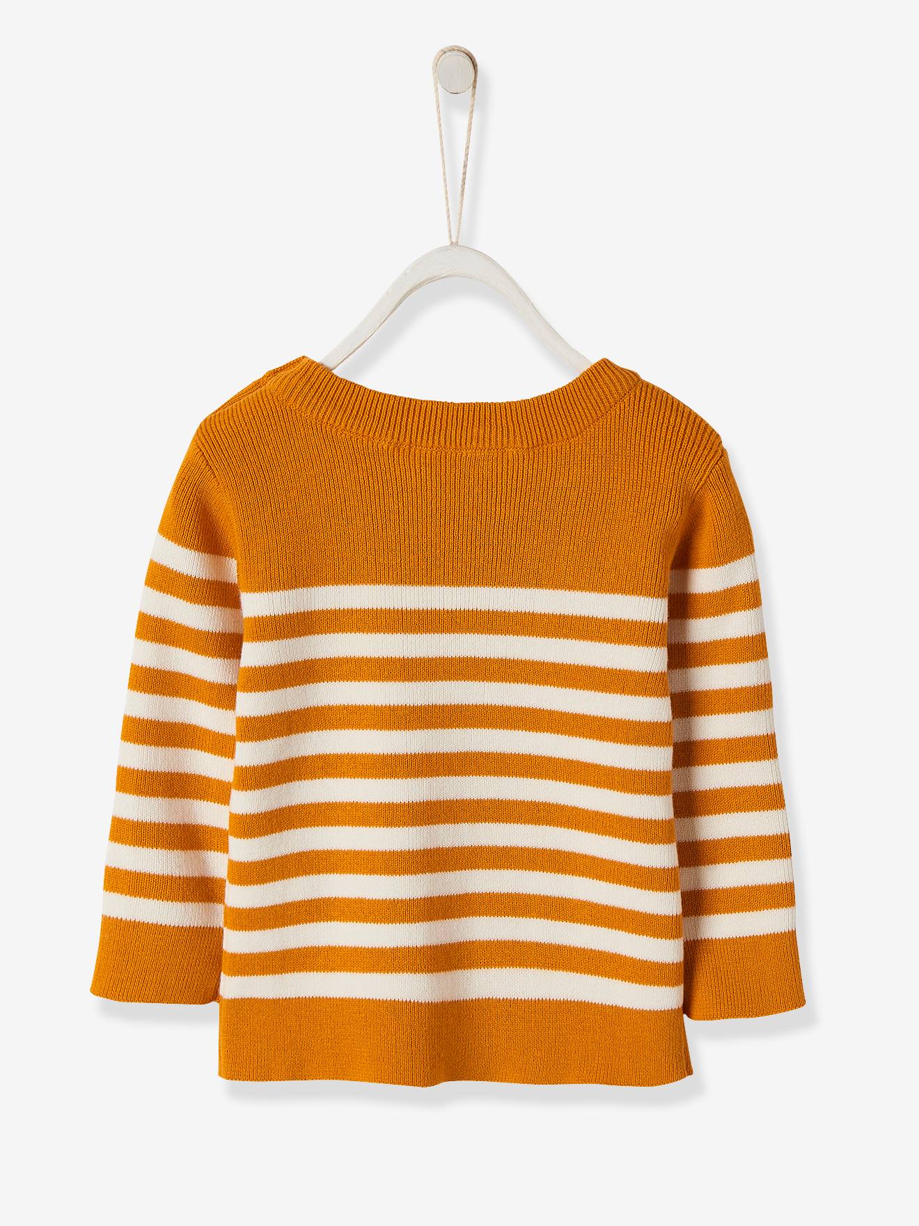 Pull Mariniere Bebe Garcon Ocre Raye Bebe