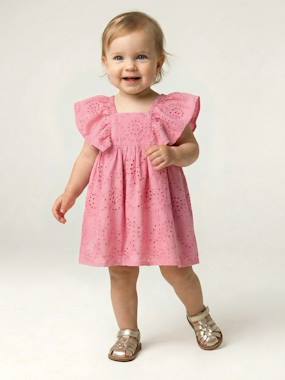Corduroy Dress with Broderie Anglaise Ruffles for Baby Girls - terracotta,  Baby