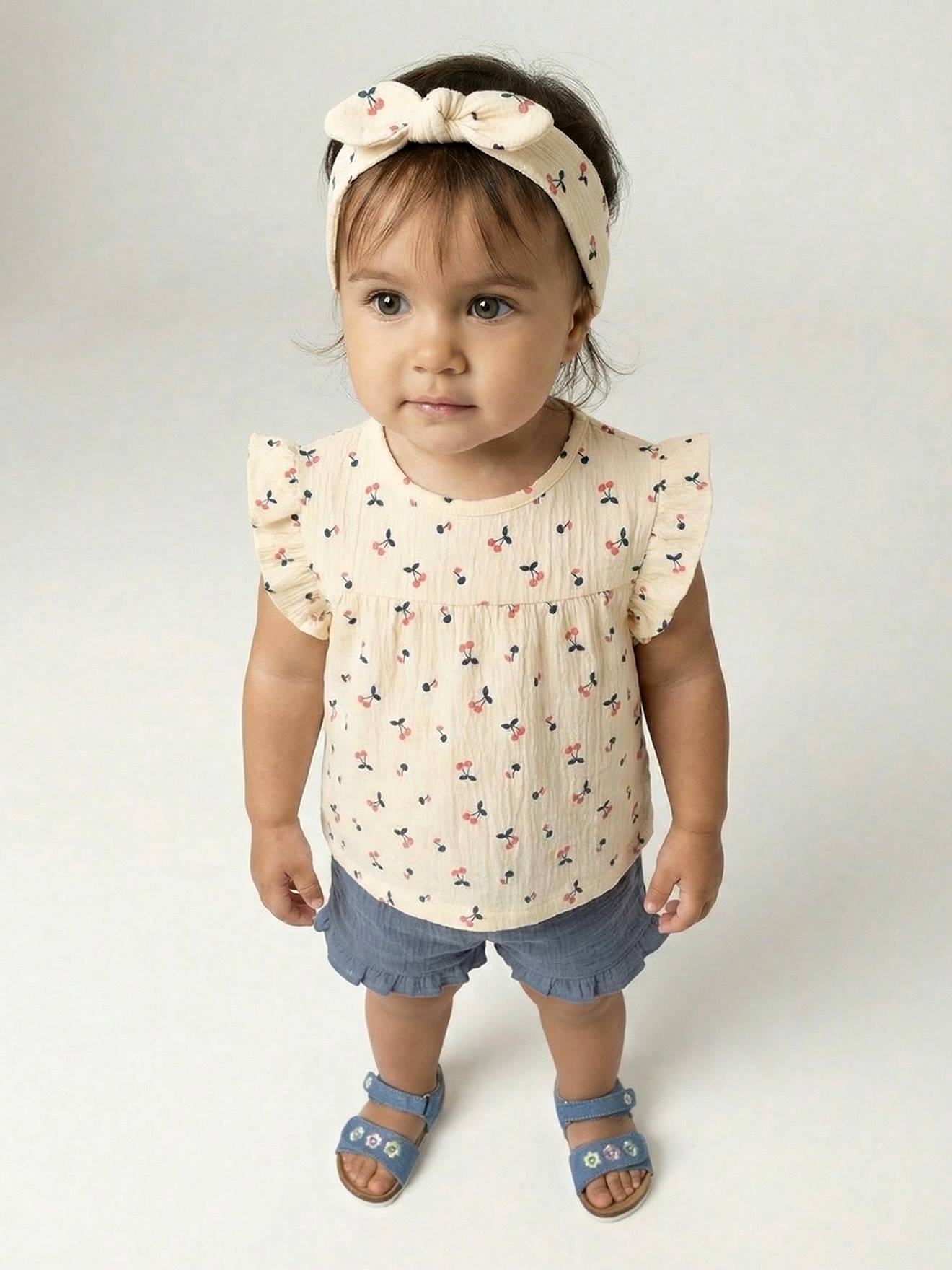 Ensemble été Bébé Fille - Haut Turquoise & Short Denim - Taille 6-23 Mois - Neuf Avec étiquettes
