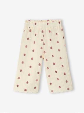 Wide-leg trousers for baby girls in cotton gauze  - vertbaudet enfant
