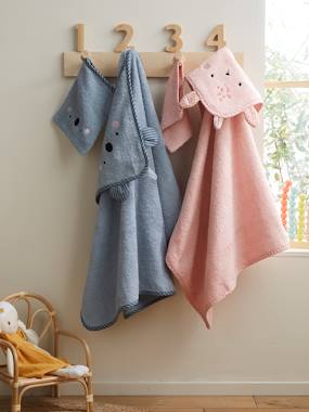 -Baby Hooded Bath Cape With Embroidered Animals