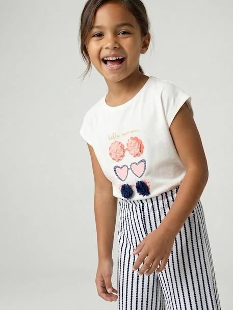 Tee-shirt motif fantaisie fille abricot+bleu grisé+écru+fraise - vertbaudet enfant 