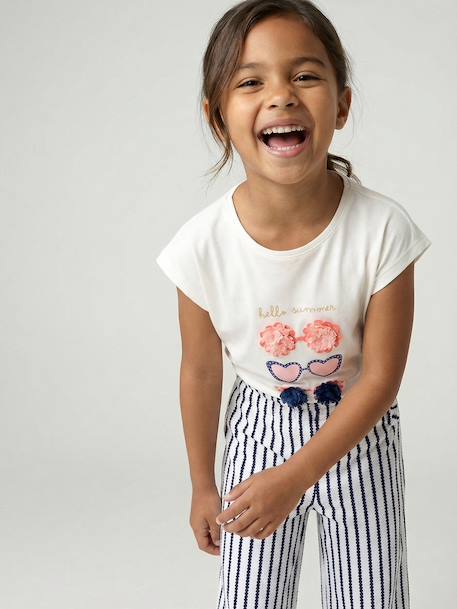 Tee-shirt motif fantaisie fille abricot+bleu grisé+écru+fraise - vertbaudet enfant 