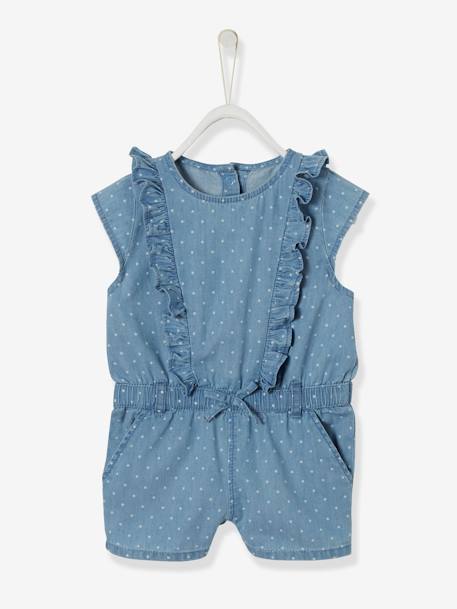 Dotted Denim Playsuit For Baby Girls Bleached Denim Baby