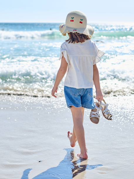 Embroidered girl's short medium blue+rose+sage green - vertbaudet enfant 