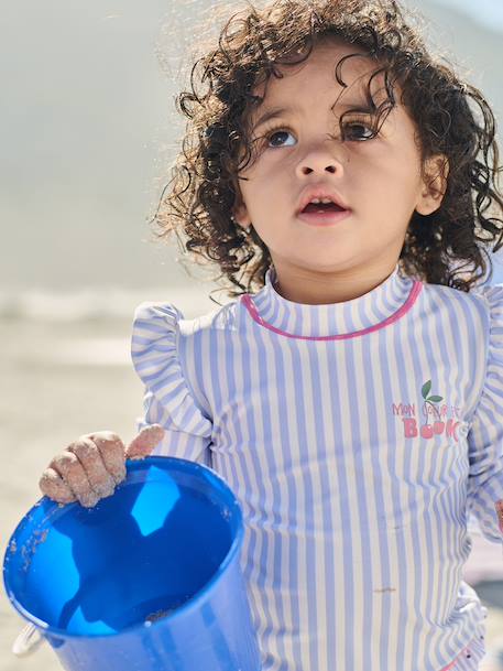 3-piece striped swimsuit light blue - vertbaudet enfant 