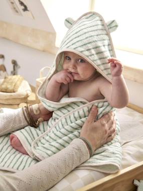 -Bath Cape In Jacquard Stripes + Wash Mitt