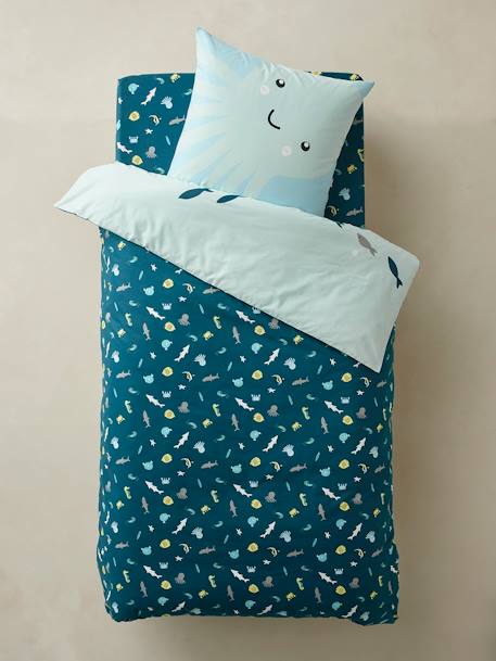 Parure Housse De Couette Taie D Oreiller Enfant Fonds Marins Oeko Tex Bleu Linge De Lit Deco