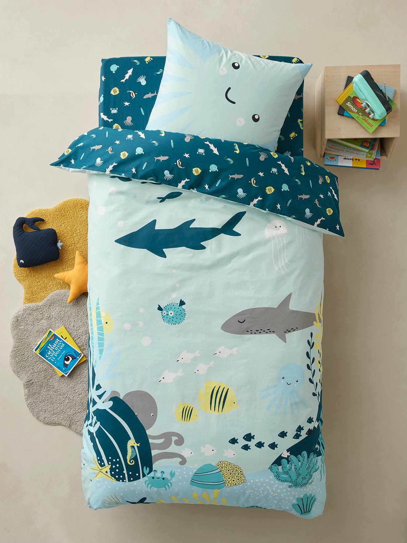 Drap housse lit enfant 70x140 avec animaux de la mer ✔️ Petite