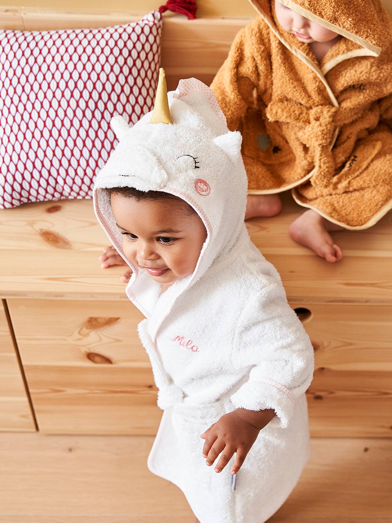 Peignoir De Bain Bebe Personnalisable Licorne Oeko Tex Blanc Bebe