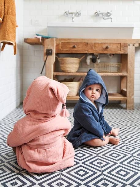 Bathrobe In Cotton Gauze For Babies Dark Blue Bedding Decor