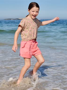 -Girls' short with a cotton gauze waist