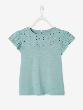 T-shirt fille avec détails broderie anglaise  - vertbaudet enfant