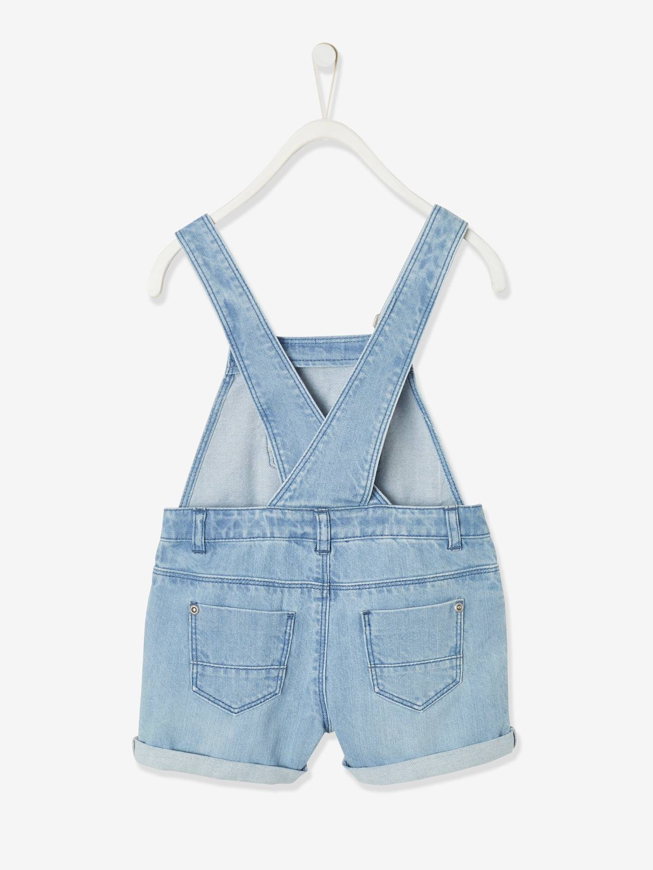 SS7 Girls Dungaree Shorts in Stretch Denim Blue 