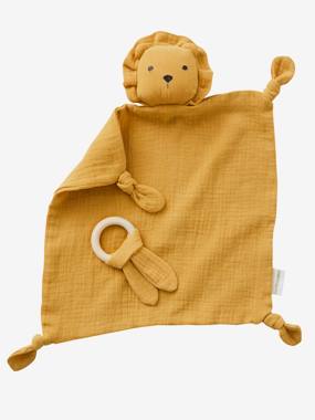 Jouet-Premier âge-Doudous, peluches et jouets en tissu-Doudou en gaze de coton + hochet rond