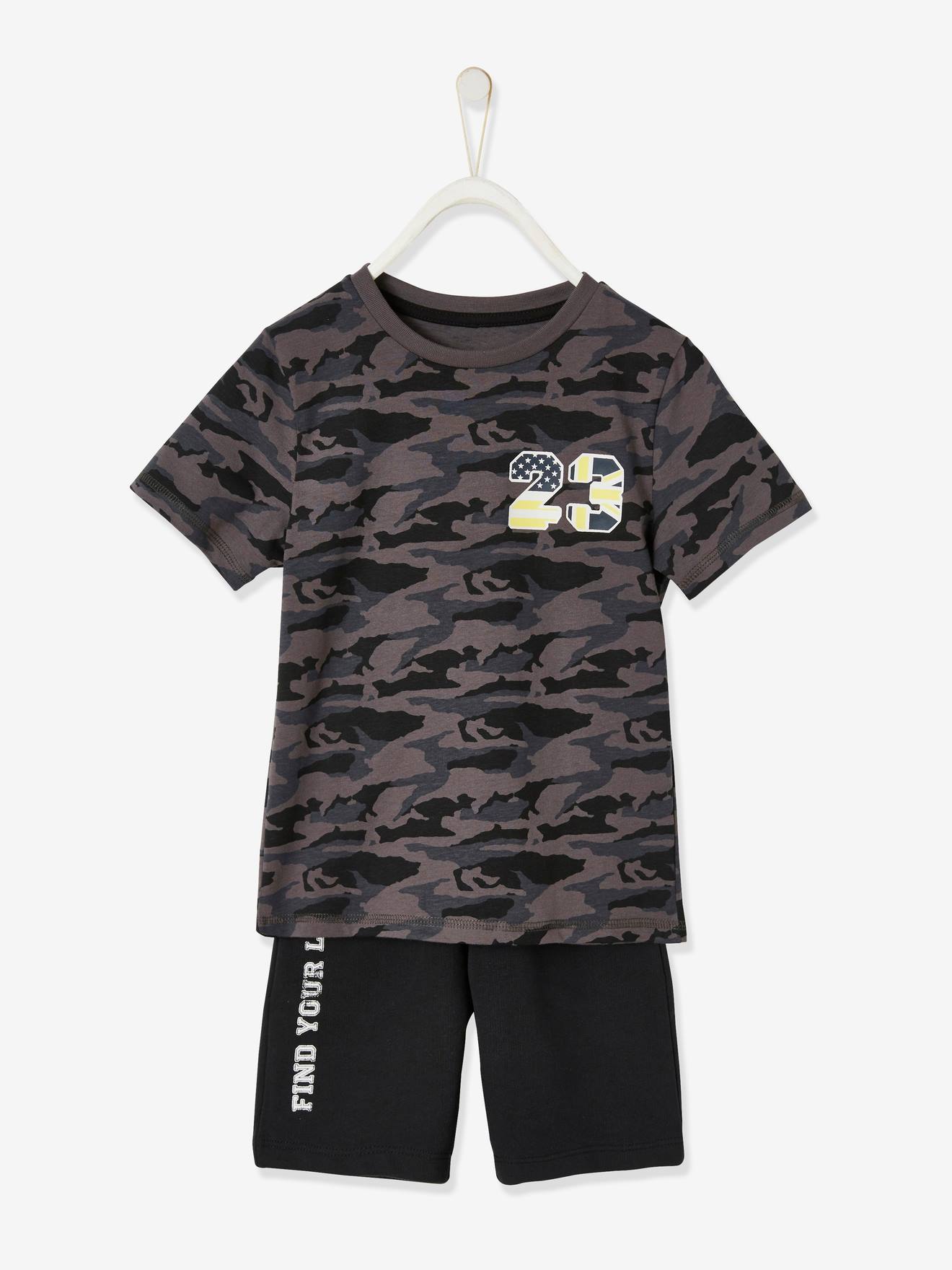 grey t shirt with shorts