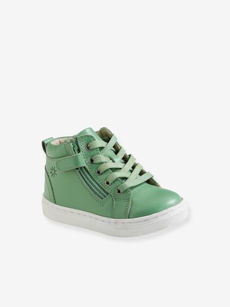 Bottines Cuir Bebe Lacets Glissiere Vert Chaussures