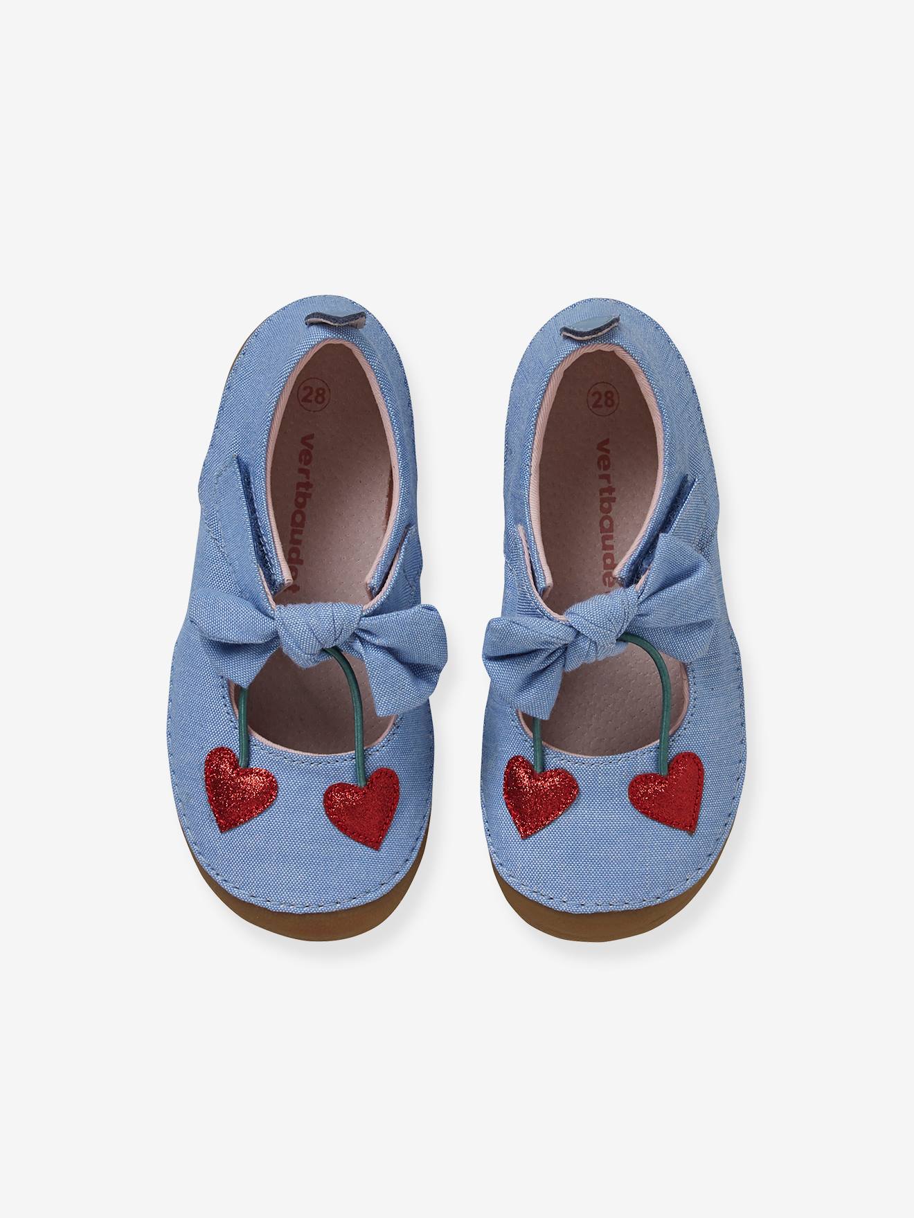 Chaussons scratchés bébé fille en chambray - bleu denim, Chaussures