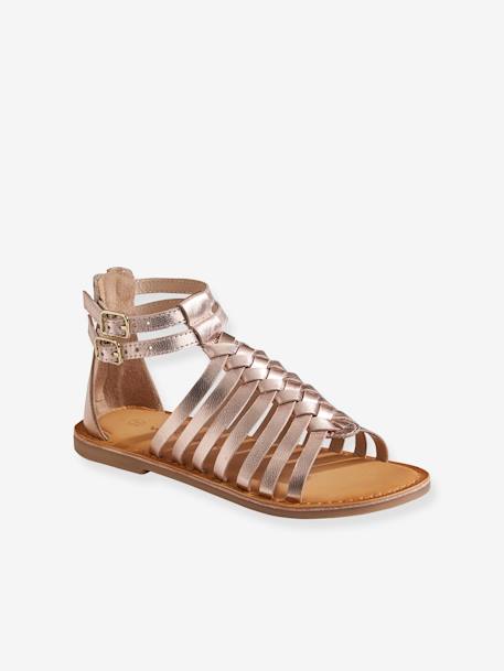 Spartan Style Leather Sandals For Girls Shimmery Pink Shoes