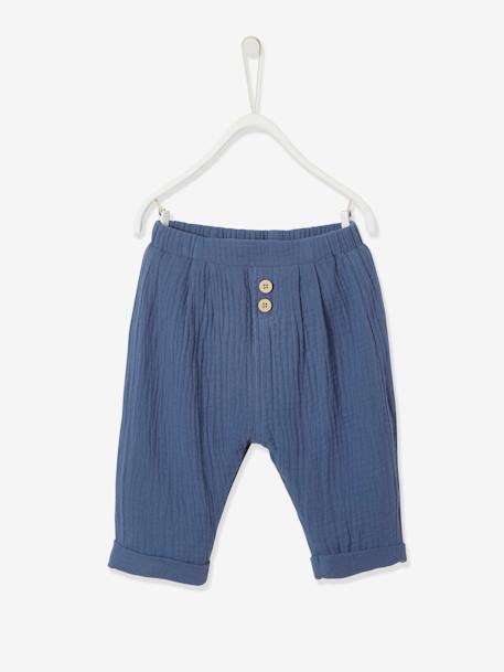 Harem Style Trousers In Cotton Gauze For Baby Boys Blue Baby Harem Style Trousers In Cotton Gauze For Baby Boys Blue Baby