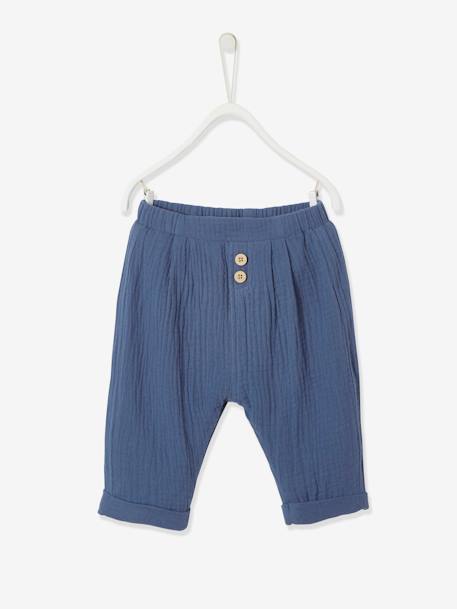 Harem Style Trousers In Cotton Gauze For Baby Boys Blue Baby