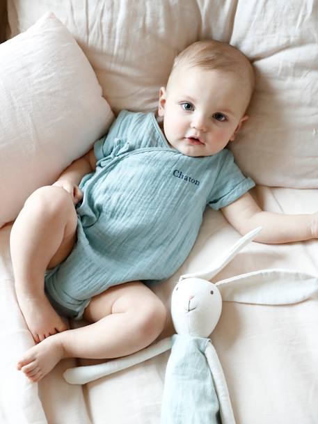 Body Bebe Personnalisable En Gaze De Coton Vert Celadon Bebe