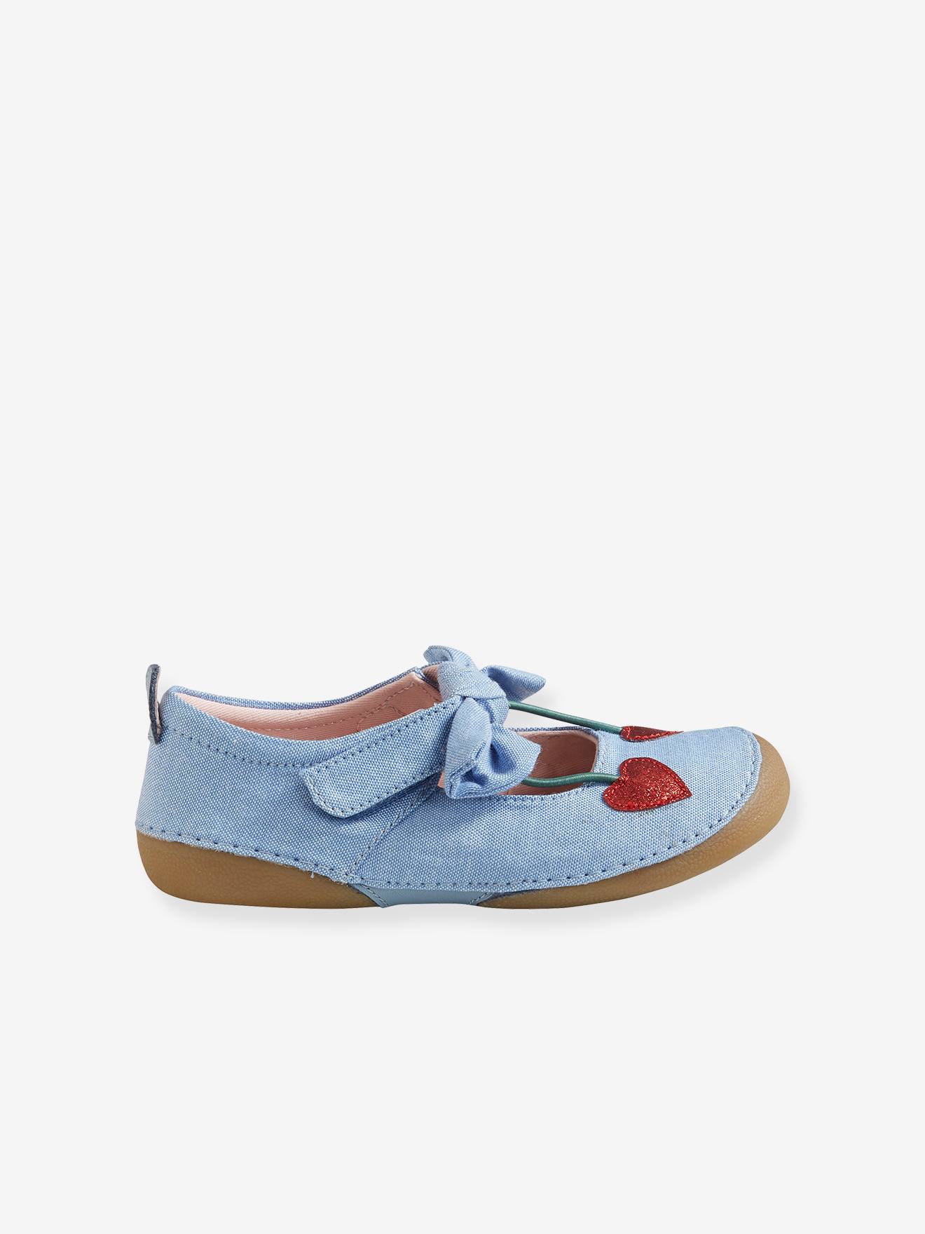 Chaussons scratchés bébé fille en chambray - bleu denim, Chaussures