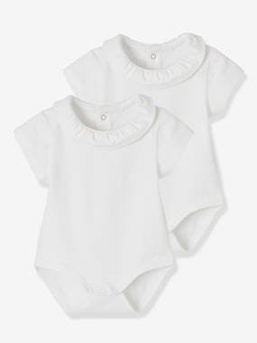 Baby-T-shirts & Roll Neck T-Shirts-T-shirts-Pack of 2 Short-Sleeved Bodysuits with Fancy Collar, for Babies