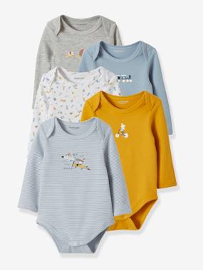 Baby-Bodysuits & Sleepsuits-Pack of 5 Long-Sleeved Bodysuits for Babies, Travelling Animals