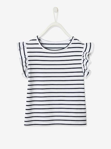 Striped T-Shirt + Cotton Gauze Skirt Outfit, for Girls Blue Stripes+GREEN LIGHT SOLID+YELLOW MEDIUM SOLID - vertbaudet enfant 