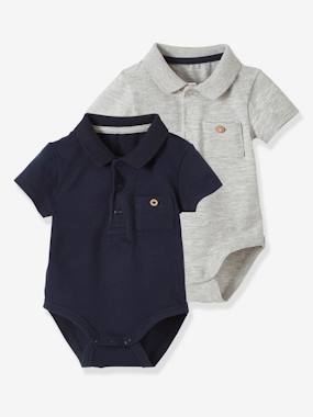 Baby-T-shirts & Roll Neck T-Shirts-T-shirts-Pack of 2 Bodysuits with Polo Shirt Collar & Pocket, for Newborns