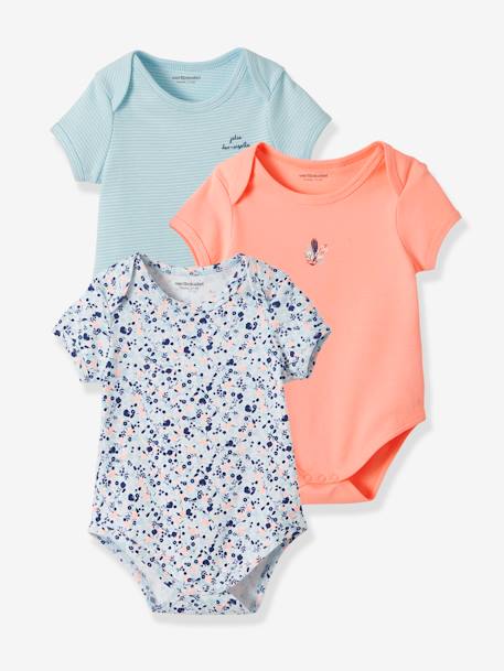 Lot De 3 Bodies Bebe Naissance A Manches Courtes Motifs Fleurs Lot Melon Fluo Bebe