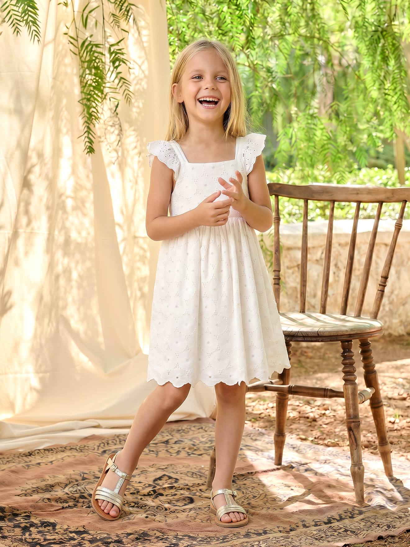 Girls’ Cotton Broderie Anglaise Dress White