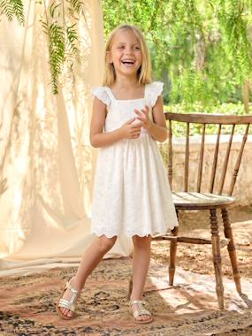 -Girls’ Cotton Broderie Anglaise Dress