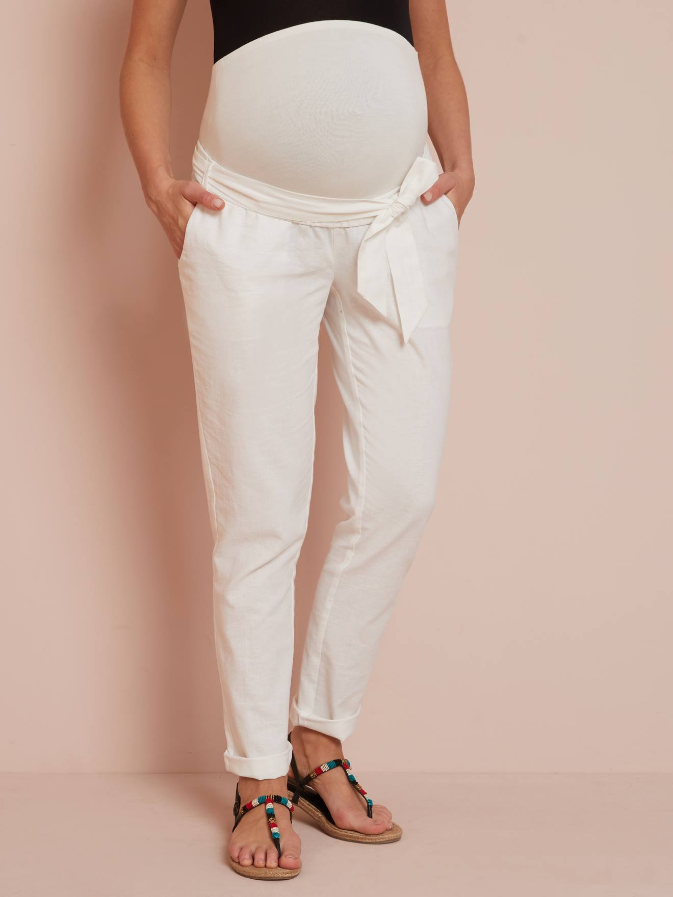 Pantalon grossesse paper-bag - blanc, Vêtements de grossesse
