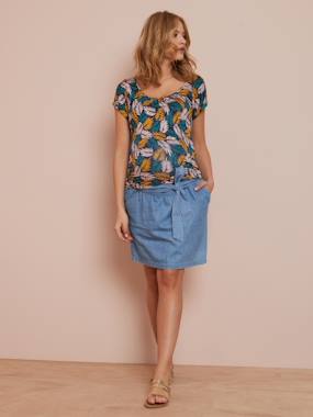 preparing the arrival of baby way mother-to-be-Denim Maternity Skirt with Belt